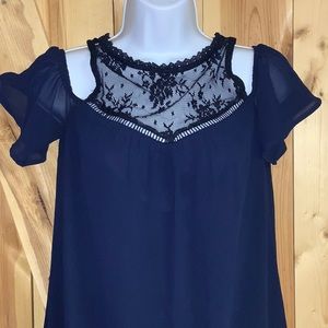 Speechless Navy Top with Lace (Size Small)